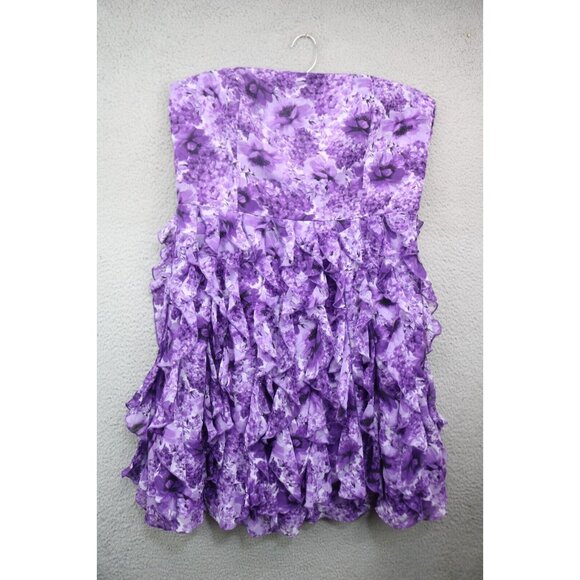 White House Black Market Strapless Floral Dress-16-Ruffles-Belted-Fairy-NWT - Picture 1 of 12